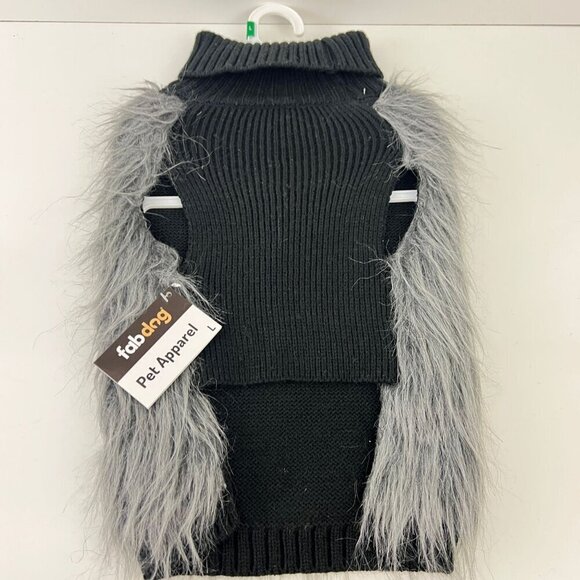 Fabdog  Pet Apparel Faux Fur Sweater Vest For Dogs Black & Gray Size L - Picture 2 of 7
